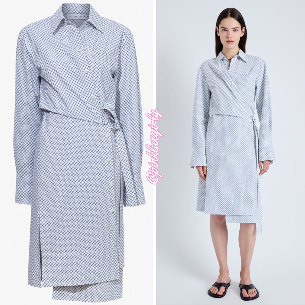 Proenza Schouler Light Blue and White Geometric Wrap Shirt Dress
